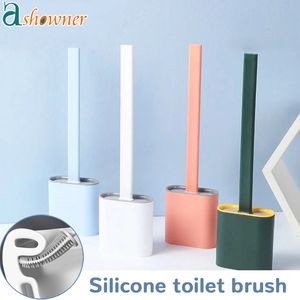 Toilet Brushes Holders Toilet Brush Silicone Wc Cleaner Toilet Brush No Dead Toilet Cleaning Brush Flat Head Flexible Soft Bristles Brush With Holder 230331