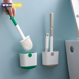 Toiletborstels houders wikhostar set wand gemonteerd met afvoerhouder siliconen platte kop flexibele zachte borstelharen reiniging 221208