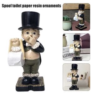 Toilet Butler met Roll Paper Houder Hars Ornament voor Badkamer Super Cute Inte99 210804