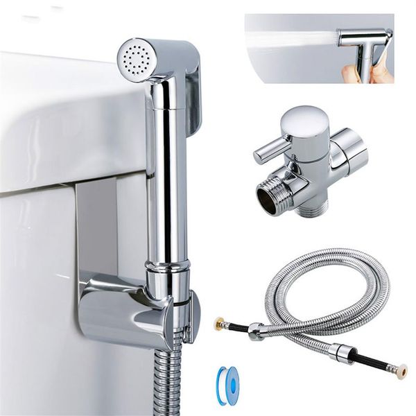 Kit de pulvérisateur de bidet à main de toilette en laiton chromé robinet de bidet de salle de bain pommeau de douche avec tuyau support d'adaptateur en T2643