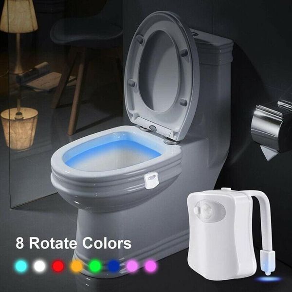 Veilleuse de toilette lampe à LED salle de bain intelligente activée par le mouvement humain PIR 8/16 couleurs rétro-éclairage RVB automatique pour les lumières de la cuvette des toilettes