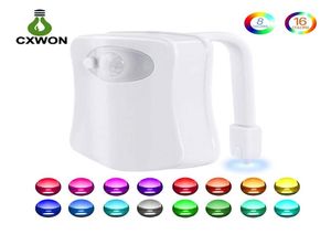 Luces nocturnas para inodoro Sensor de movimiento 8 colores 16 colores cambiantes LED Tazón Luz nocturna Impermeable Cerrar Taburete Noche LED Luminaria WC Lamp2094588