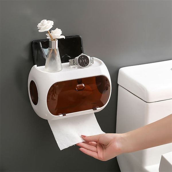 Porte-papier hygiénique Accessoires de salle de bains Support de rangement Boîte à mouchoirs en plastique Maison étanche pour portable 210423