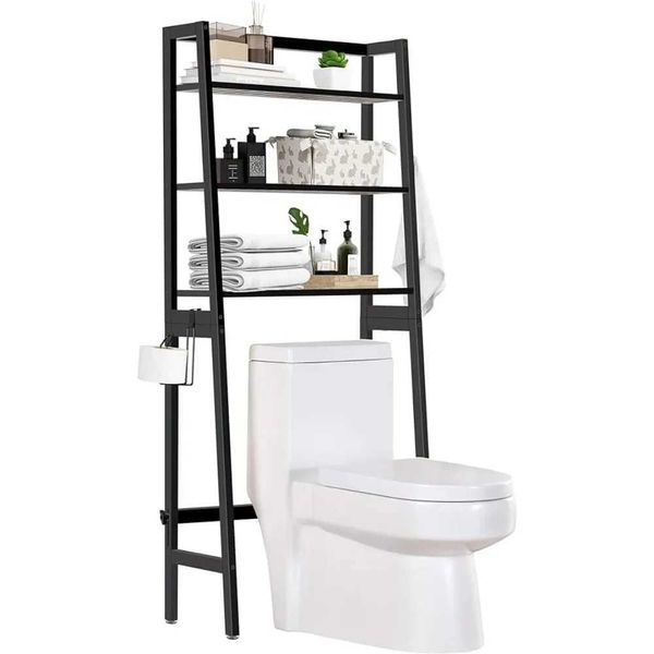 Soportes de papel higiénico organizador de baño de madera de 3 niveles de 3 niveles Freestanding arriba con soporte de papel y ganchos 240410