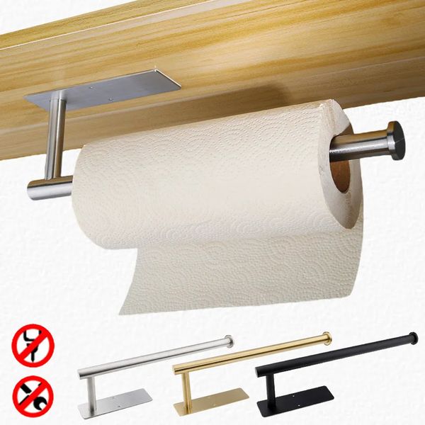 Porte-papier hygiénique Porte-papier adhésif 304 acier inoxydable brossé or noir salle de bain cuisine WC porte-serviettes en papier étagère longue rouleau de mouchoirs cintre 231025