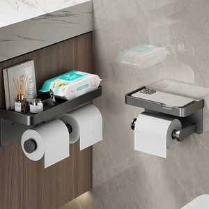 Supports de papier toilette Porte-papiers en aluminium porte-toile mural en papier avec plateau de rangement Organisateur de toilette Stand de salle de bain accessoires 240410