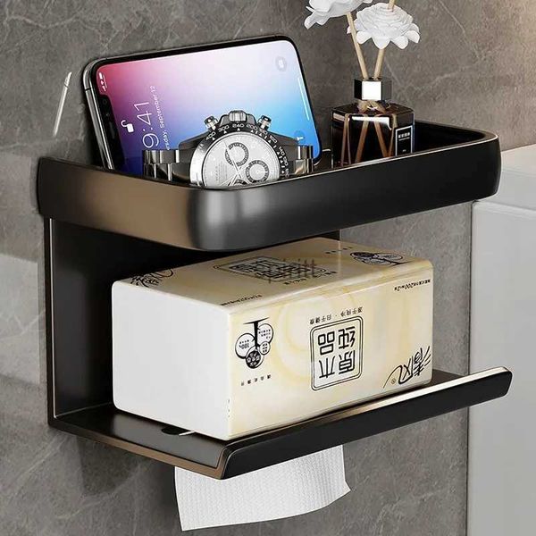 Portarrollos de papel higiénico Accesorios de baño Soporte de papel higiénico montado en la pared Espacio impermeable Caja de pañuelos de aluminio Estante de almacenamiento Soporte para teléfono 240313