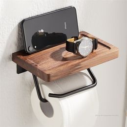 Porte-papier hygiénique salle de bain rouleau de noyer noir accessoires de serviette en bois massif 220924