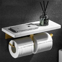 Toiletpapierhouders Badkamer Papierrolhouder Aluminium Marmer Bad Mobiele telefoon Handdoekenrek Toiletpapier Plank Wandmontage Luxe Geborsteld Goud 231212