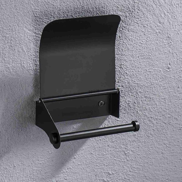 Portarrollos de papel higiénico Portarrollos de papel higiénico negro de acero inoxidable para baño Montaje en pared con cubierta curva Portarrollos de papel individual para baño con tornillo 240313