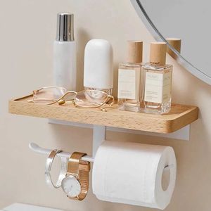 Soportes de papel higiénico Rack de baño Rack montado en la pared Madera sólida de madera maciza soporte de papel negro de papel de papel para colgar soporte de papel de papel gratis 240410