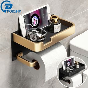 Toiletpapierhouders Zwart gouden papieren houder muur gemonteerd badkamer accessoires telefoonrek