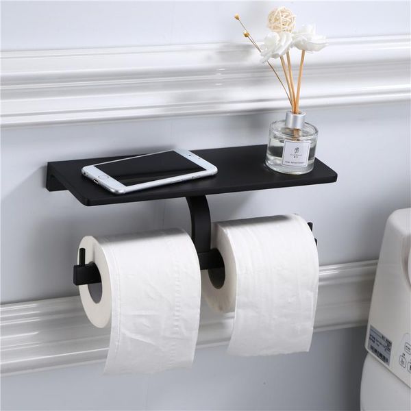 Porte-papier toilette porte-rouleau de serviette noir avec support de rangement pour téléphone portable accessoires de salle de bain muraux