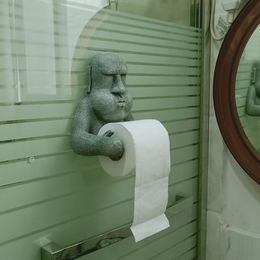 Portarrollos de papel higiénico Creativo divertido soporte para pañuelos Isla de Pascua Diseño Moai Estante para rollos montado en la pared Suministros de almacenamiento duraderos para baño 221207