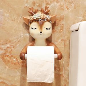 Toiletpapierhouders Leuke Cartoon Herten Toiletpapierhouders Creatieve Dieren Wandmontage Hangende Papierrol Plank Badkamer Tissue Box Opbergrek 230927