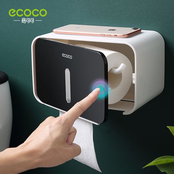 Soportes de papel higiénico ECOCO Caja de toallas impermeable Montado en la pared Sin perforación Diseño simple creativo Accesorios de baño para el hogar Artículos Estante de colocación 230324