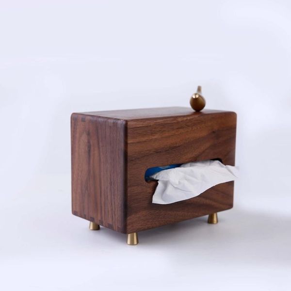 Soportes de papel higiénico Caja de pañuelos vintage europea Cubierta de pájaro dorado Cajas de almacenamiento de bombeo de nogal negro decorativas Mesa de comedor Servilletero