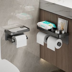 Toilet Paper Holders Large Toilet Paper Holder Wall-Mounted Paper Roll Holder With Storage Tray Toilet Organizer Phone Stand Bathroom Accessories 230923