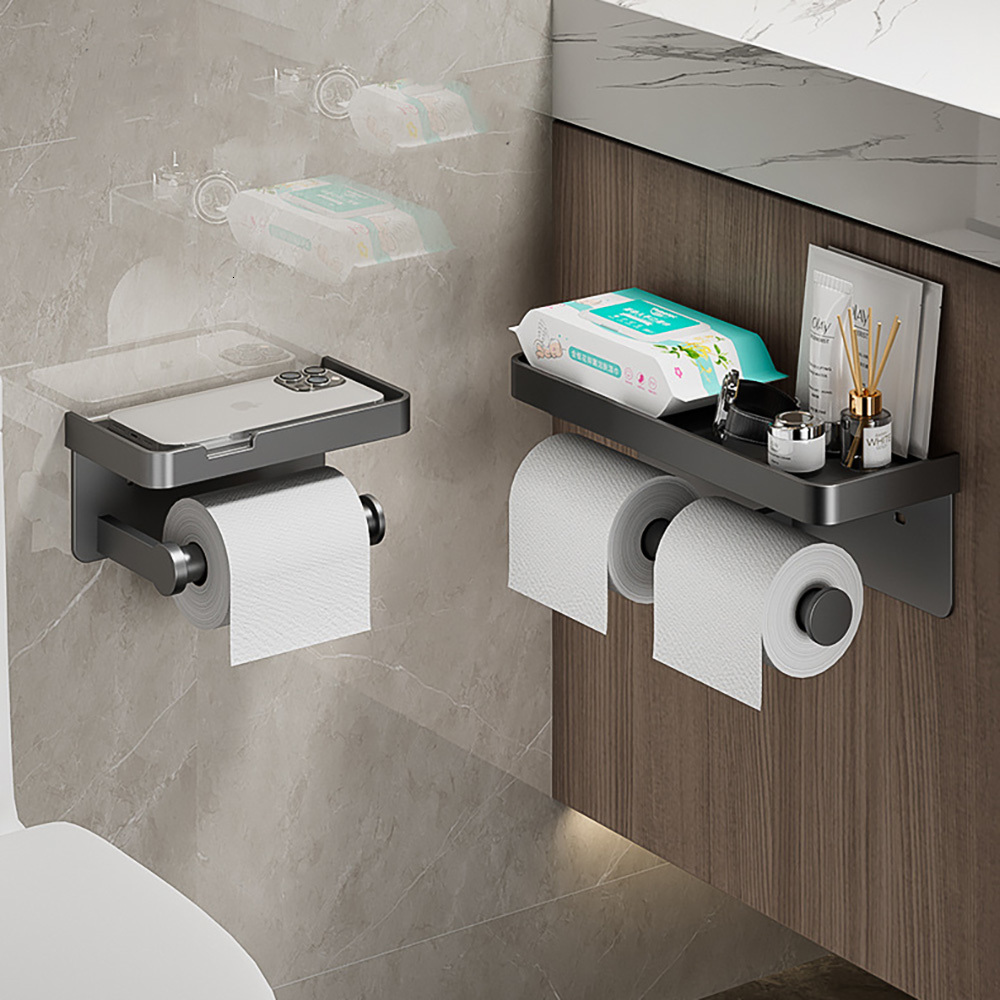 Porte-papier toilette Grand porte-papier hygiénique support de rouleau de papier mural avec plateau de rangement organisateur de toilette support de téléphone accessoires de salle de bain 230303