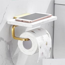 Toiletpapier houders marmeren handdoek vaste rekhouder muur hangdoos mobiele telefoon plank badkamer accessoires geborsteld gouden bar 210720 drop de dh38i