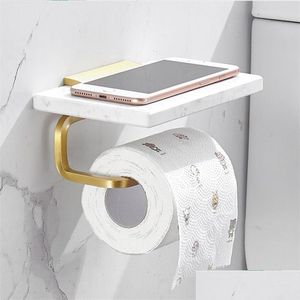 Supports de papier toilette en marbre porte-serviette porte-toile suspendue boîte de téléphone portable accessoires de salle de bain brossés bar 210720 Drop de DH38i
