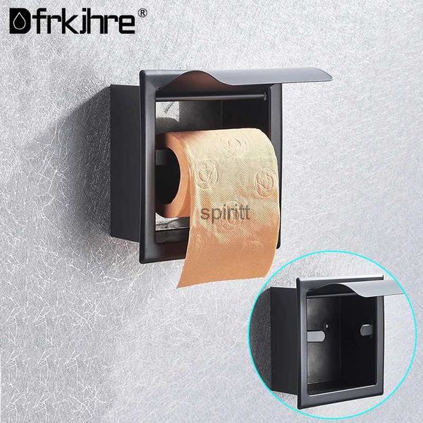 Portarrollos de papel higiénico Soporte de papel higiénico negro mate Acero inoxidable Montado en la pared Cromo Estante de papel de seda para rollo de baño con cubierta 240313