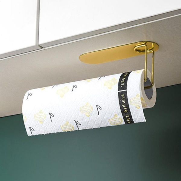 Porte-papier hygiénique sans poinçon en métal porte-rouleau de salle de bain sous les armoires de cuisine porte-serviettes auto-adhésif support mural organisateur