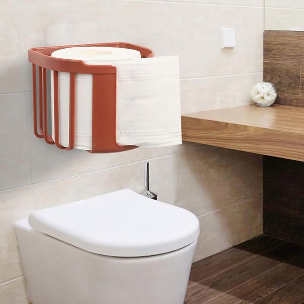 Portarrollos de papel higiénico, estante de soporte multifuncional sin perforación, caja de pañuelos montada en la pared, almacenamiento de rollos, accesorios de baño