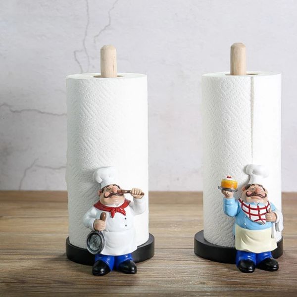 Porte-papier toilette Résine Chef Double couche porte-serviettes en papier Figurines créative maison pâtisserie Restaurant artisanat décoration ornement 231124