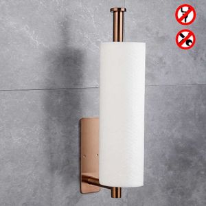 Toiletpapierhouders Rose Gold toiletpapier houder lijm 304 roestvrij staal voor badkamer keuken papieren handdoek rek lang tissue hangend zwart 240410