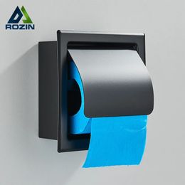 Porte-papier hygiénique Rozin porte-papier hygiénique étanche en acier inoxydable mural dissimulé noir salle de bain rouleau de papier de soie support 231025