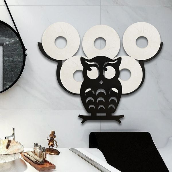 Porte-papier toilette Staring Owl mignon en fonte Animal noir porte-serviettes en papier mural papier de bain rouleau de papier toilette organisateur de bijoux Bronze M4YD 231124