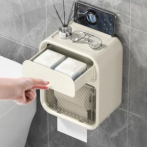 Porte-papier toilette Boîte à mouchoirs légère salle de bain de luxe sans poinçon étagère double couche mural tiroir à rouleau support de rangement étanche 231206