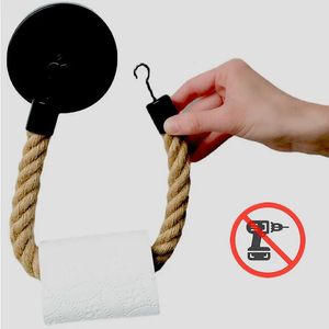 Toilet Paper Holders Toilet Roll Paper Holders Retro Hemp Rope Punchless Wall Mounted Rack Washroom Tissue Holder Bathroom Storage Accessories 231005