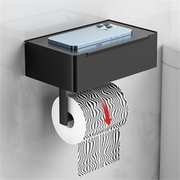 Toiletpapierhouders wandmontage houder met telefoonplank aluminium legering tissue roll opslag keuken badkamer accessoires 221207