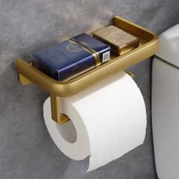 Soportes de papel higiénico soporte de papel higiénico montado en la pared rejilla de seda cuadrada de oro con estante de almacenamiento de teléfono accesorios de baño inoxidable acero inoxidable 240410