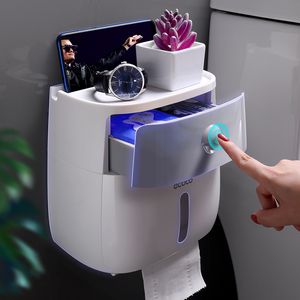 Porte-papier hygiénique Serviettes en plastique imperméables Boîte de rangement murale pour étagère de salle de bain Rouleau portable L221207