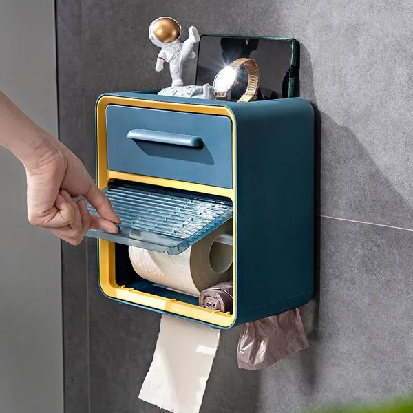 Porte-papier toilette Porte-papier toilette étanche Porte-serviettes en papier en plastique Étagère de salle de bain murale Boîte de rangement Porte-rouleau de papier toilette portable 230927