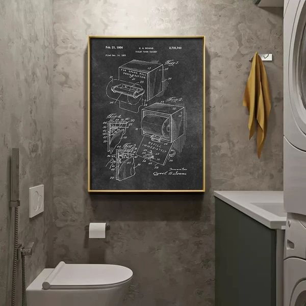Papier toilette en papier breveté Affiche de salle de bain brosse à dents Structure de toilette Blueprint Canvas PEINTURE MAL ART PRINTS WC SIGNER HOME