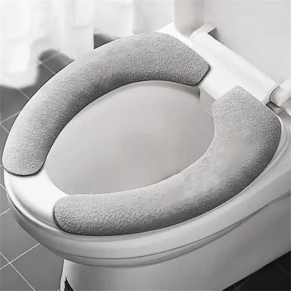 Cubiertas de asiento de inodoro 1 par Almohadilla adhesiva universal Franela Pasta de verano para el hogar Cubierta de alfombra de baño reutilizable y lavable