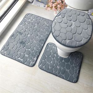 Soft Polyester Cobblestone Pattern Toilet Seat Cover Set - Anti-skid Bath Mat for Home, Dorm
