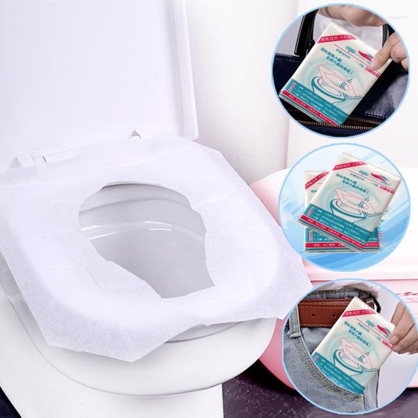 Cubiertas de asiento de inodoro 10 unids/bolsa desechables de seguridad higiénica almohadilla de papel impermeable accesorios de baño para viajes en casa y Camping