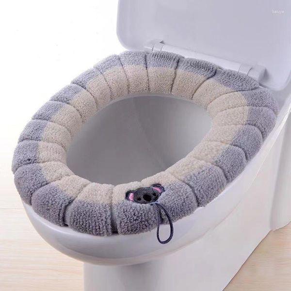 Couvre-siège de toilette 1PC gris hiver chaud plus épais doux lavable hygiénique tapis de couverture antibactérien avec poignée produits de salle de bain ménage