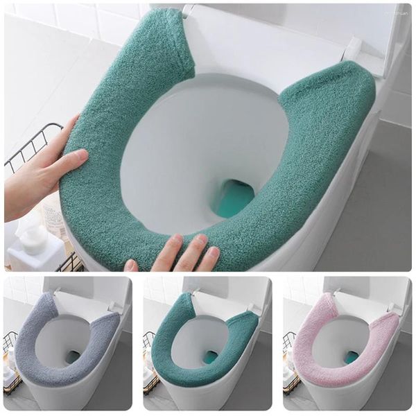 Housses de siège de toilette, 1 pièce, coussin épais, lavable, doux, chaud, produits de salle de bain universels, gris, vert, rose