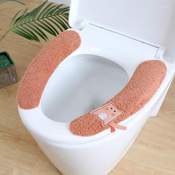 Housses de siège de toilette 1PC autocollants universels avec poignées dessin animé coussin lavable ménage salle de bain couvercle couverture tapis