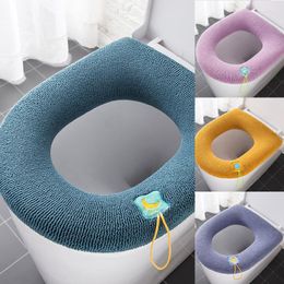 Cubiertas de asiento de inodoro 1 unid Cubierta cálida de invierno Closestool Mat Lavable Accesorio de baño Tejer Soft O-Forma Pad Bidet