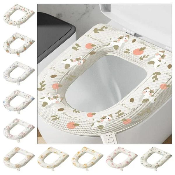 Cubiertas de asiento de inodoro 1 unids cubierta de anillo lindo en forma de U almohadilla lavable estera impermeable accesorios de baño tapa cojín