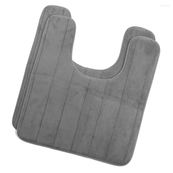 Cubiertas de asiento de inodoro 2 piezas Alfombra de piso de rebote lento Alfombras de área Cojín para el hogar Closestool Suelo Flexible Antideslizante En forma de U Algodón En forma de U