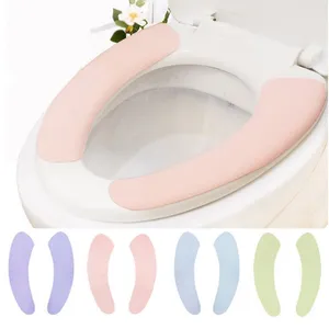 Housses de siège de toilette 2 pièces, coussin de salle de bain collant, couleur unie, coussin en peluche pour adulte, housse universelle réutilisable pour toilettes, violet