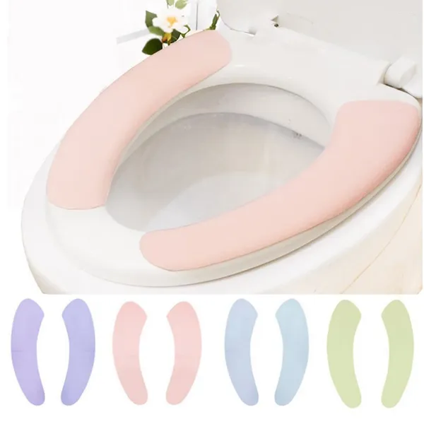 Housses de siège de toilette 2 pièces, coussin de salle de bain collant, couleur unie, coussin en peluche pour adulte, housse universelle réutilisable pour toilettes, violet